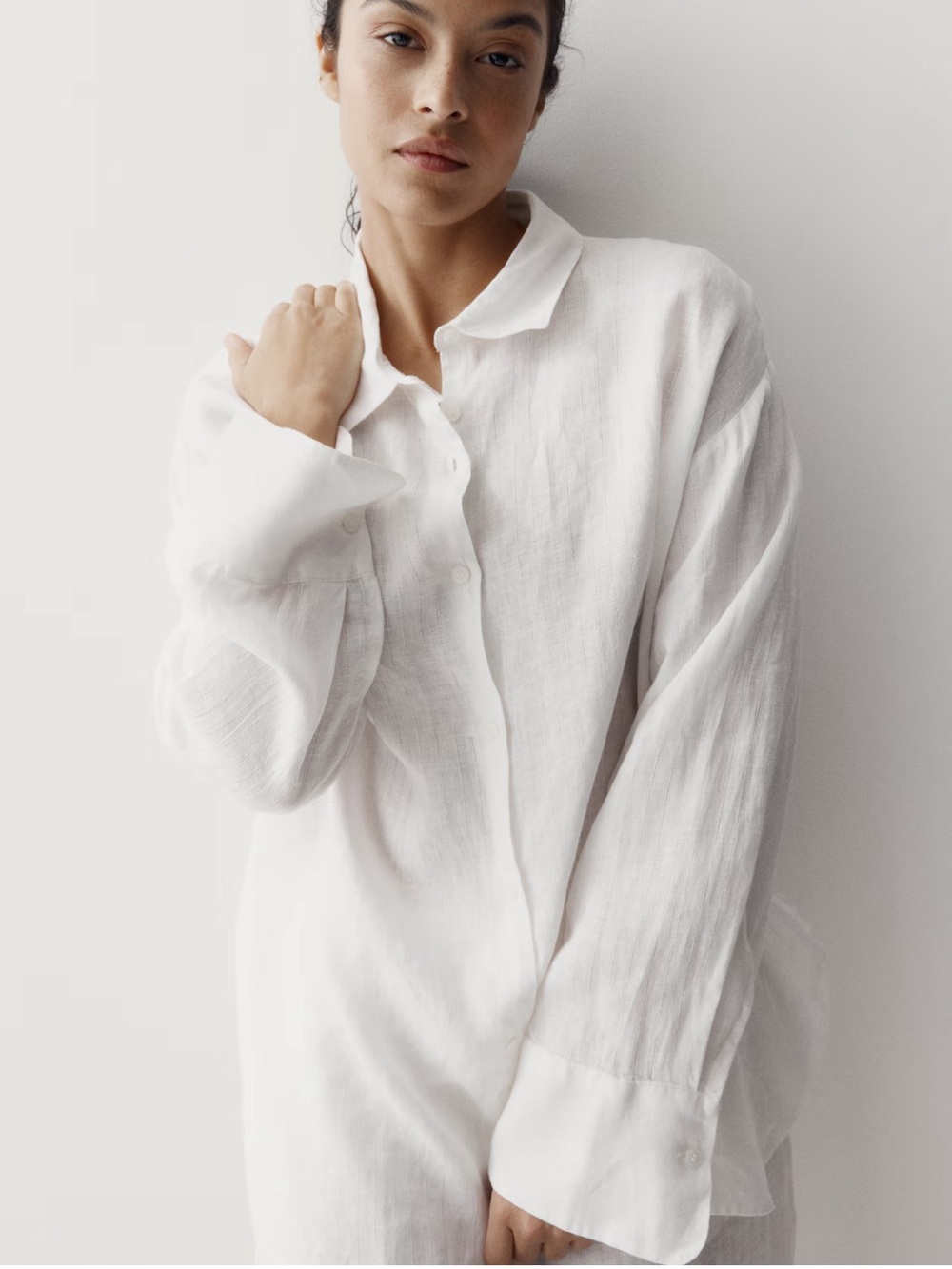 H&M Linen White Women's Button-Down Shirt